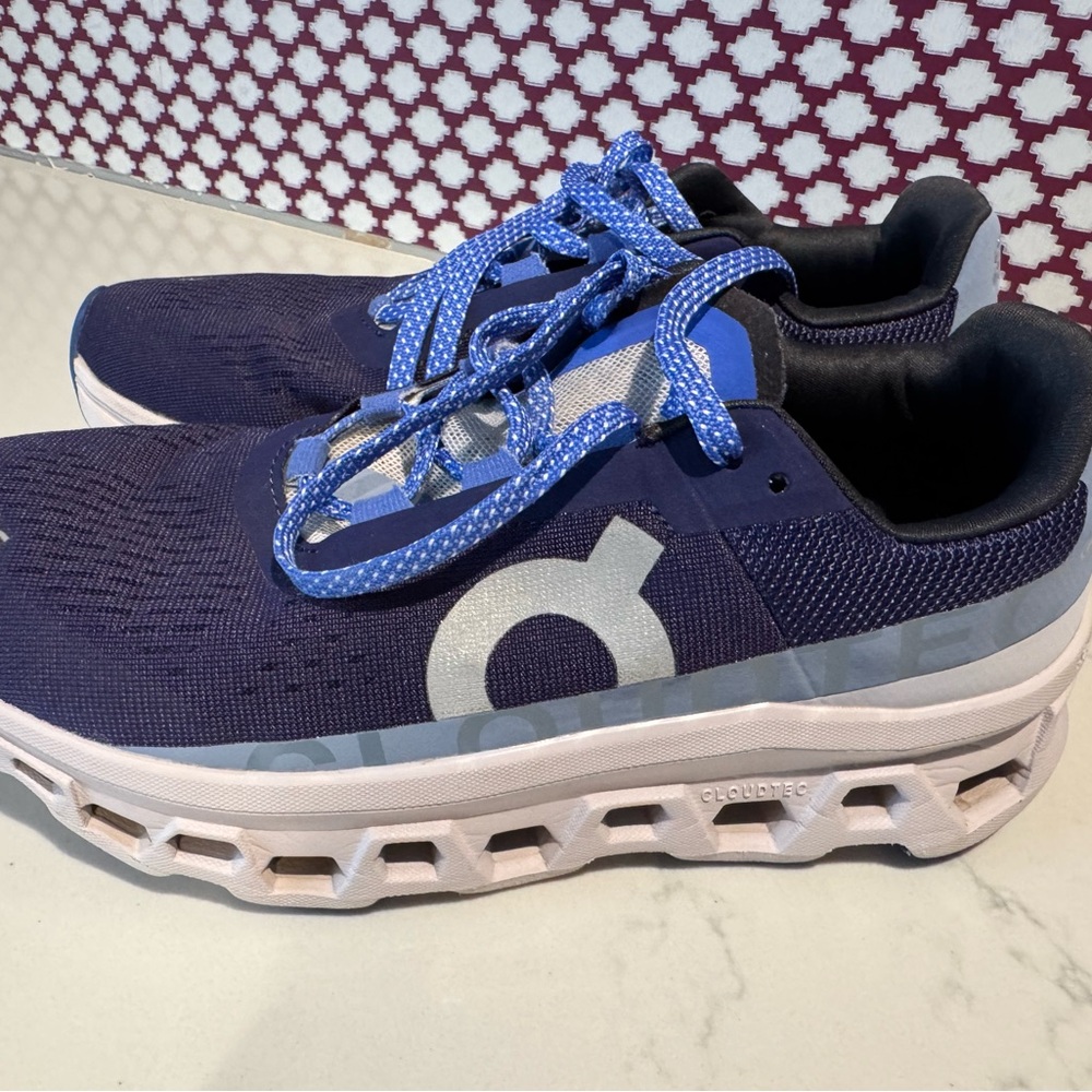 On Running Athletic Shoes in Navy and White